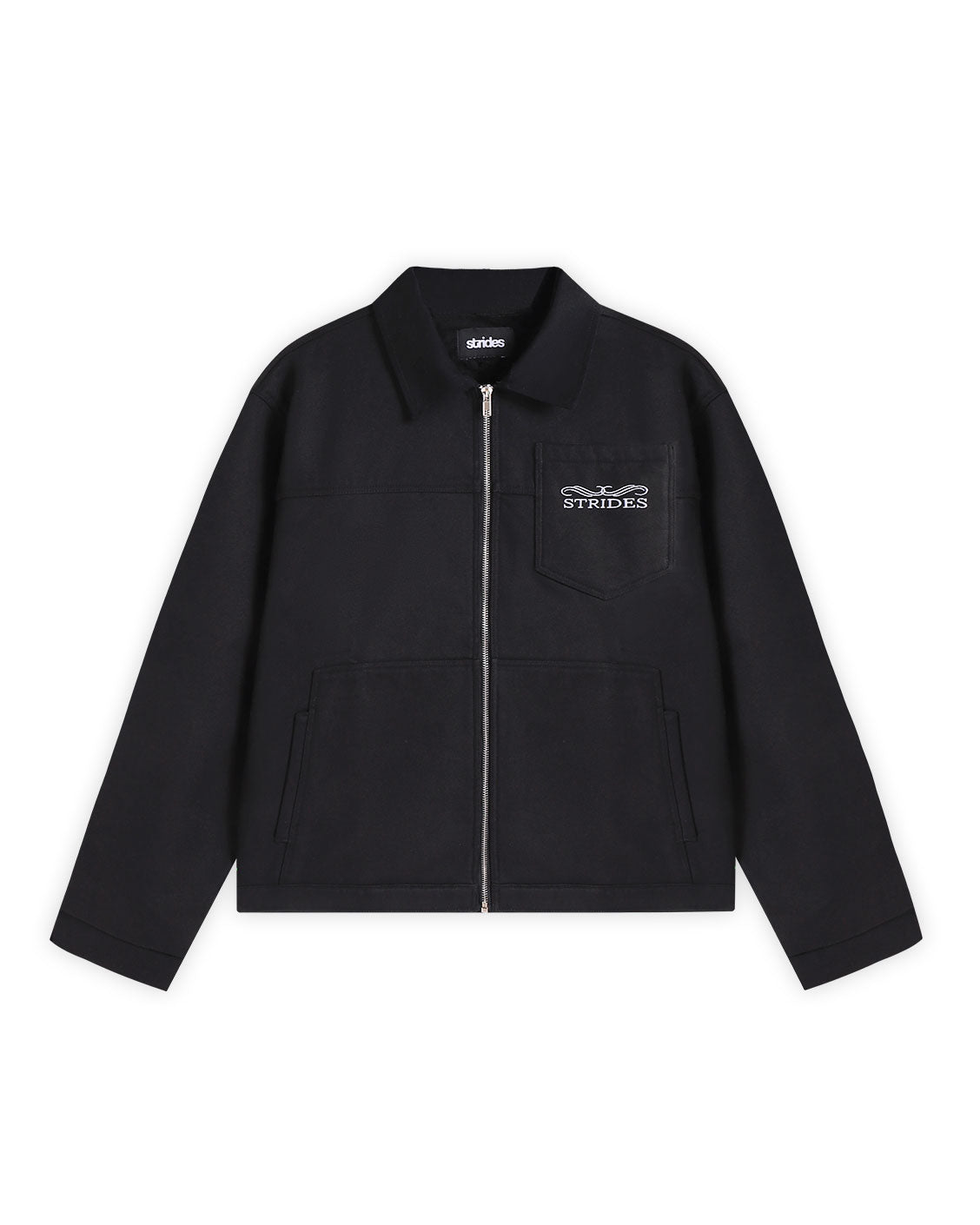 Black jacket with a logo on a white background