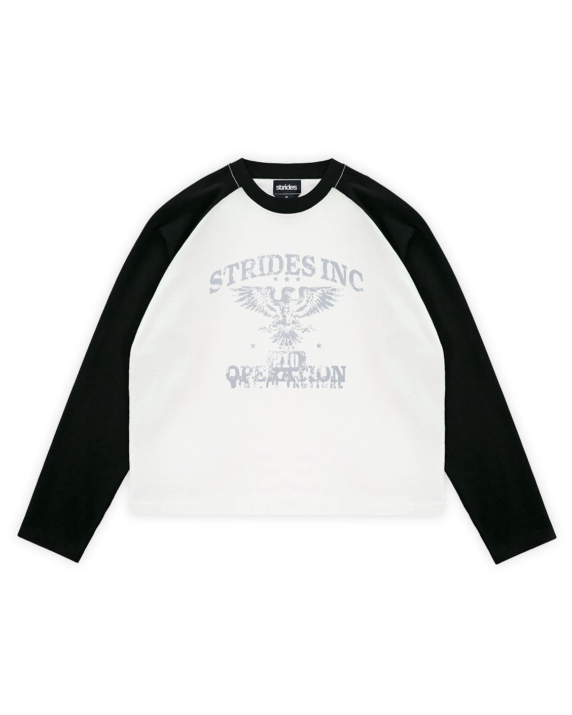 Long-sleeve shirt with 'Strides Inc' logo on a white background