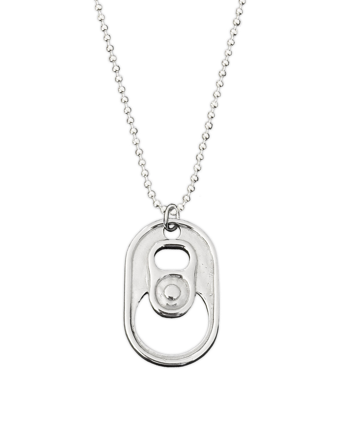 Silver necklace with a unique pendant on a white background