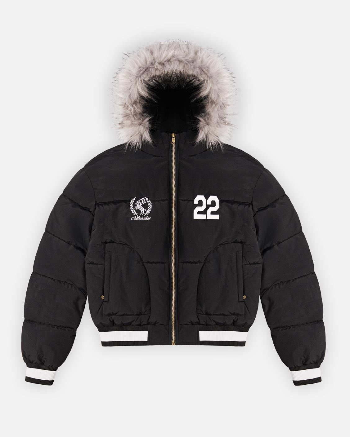 Fur Puffer Jacket, Royal Black | Strides JP