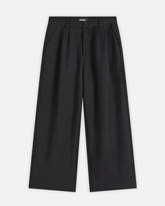 Black wide-leg pants on a white background