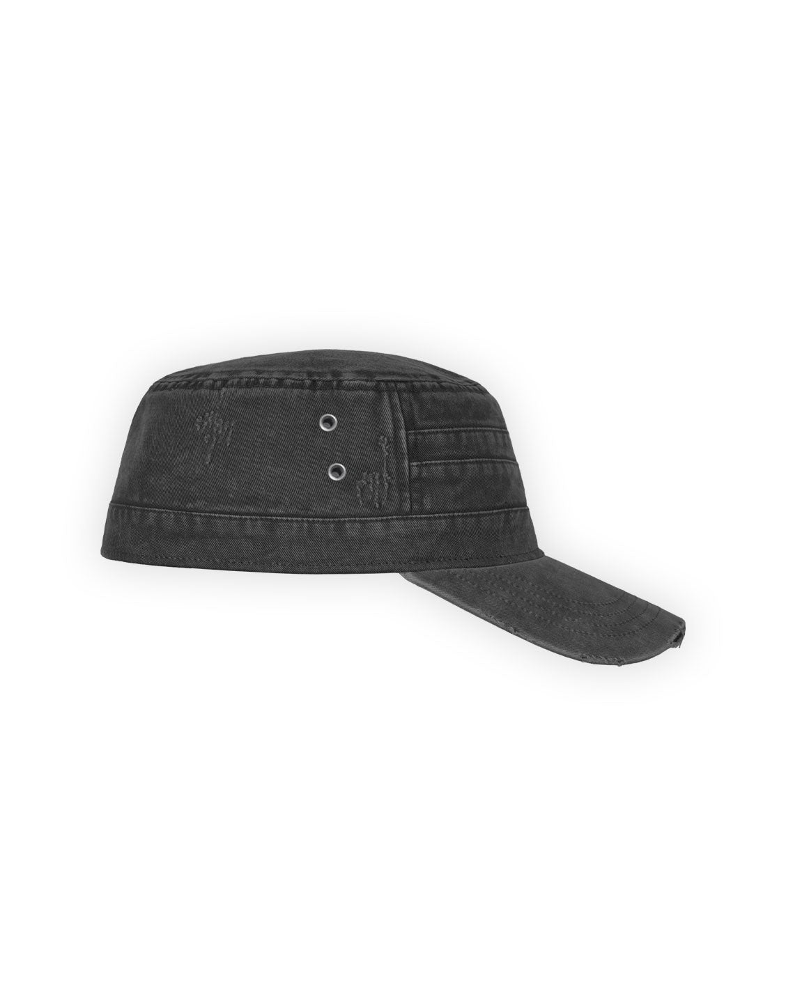 Black denim cap on a white background