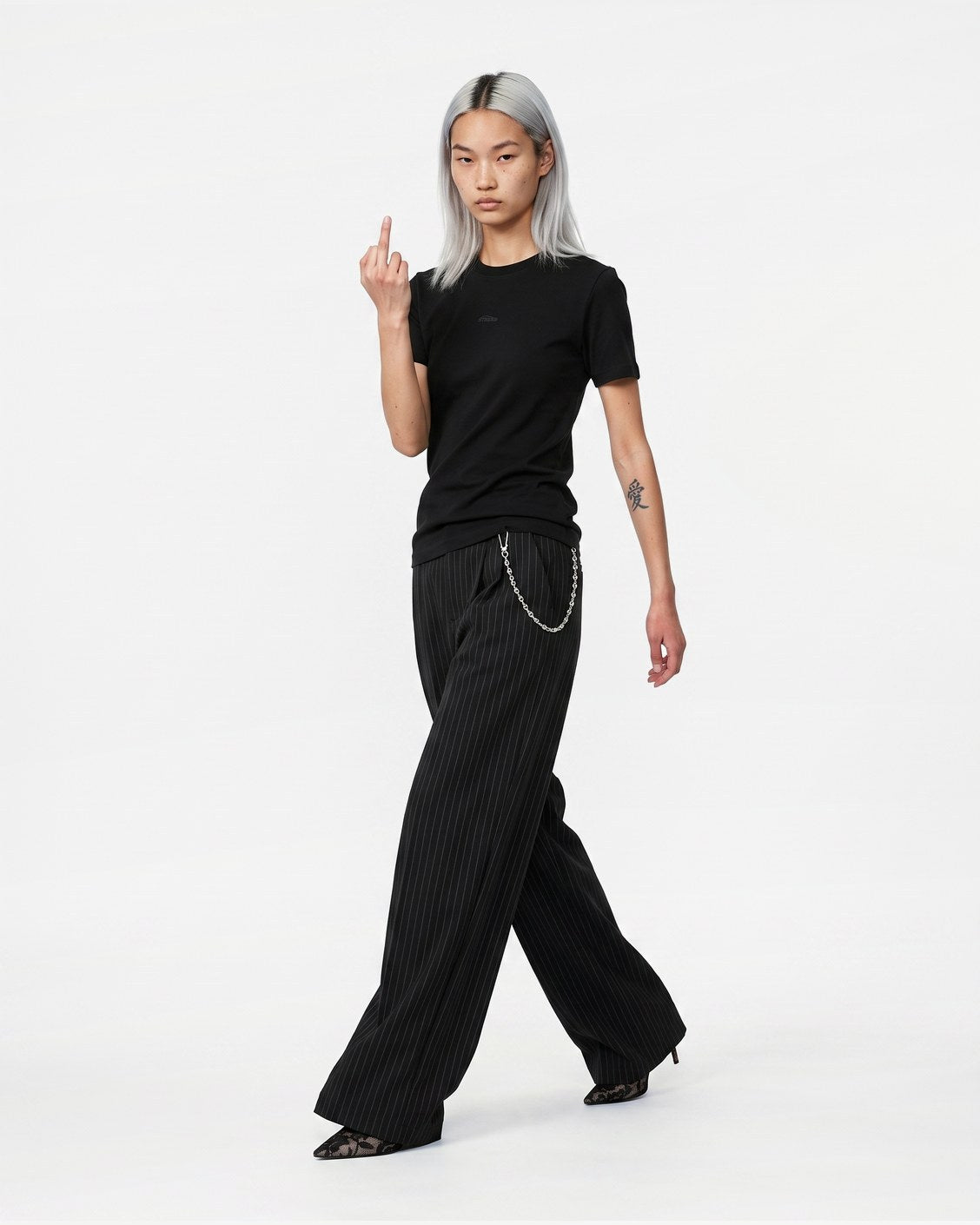 Slim Tee Black, product view 7 on a light grey background
