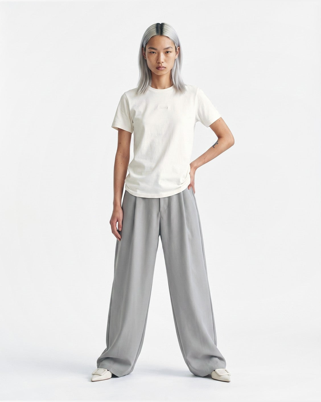 Slim Tee White, product view 6 on a light grey background