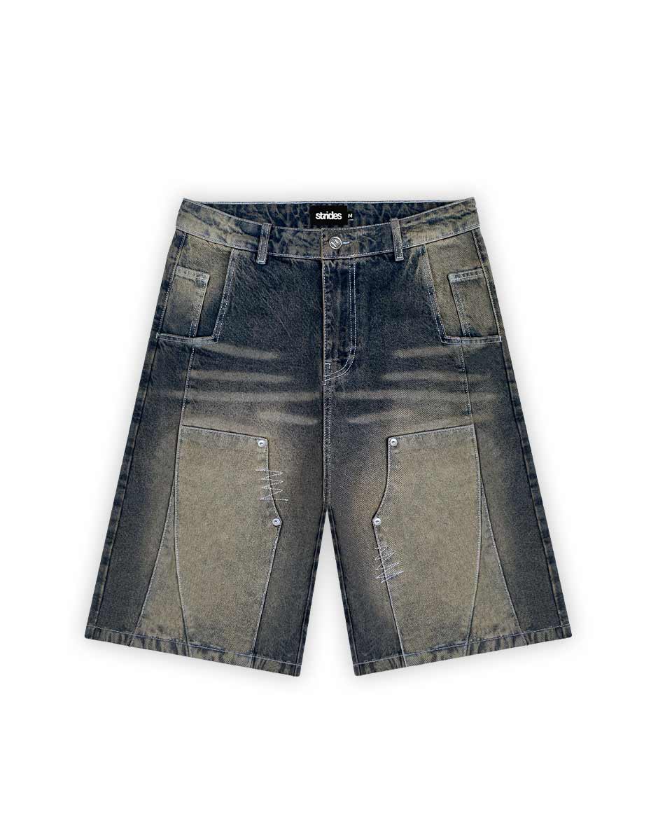 Carpenter Split Jorts Dark Blue Yellow