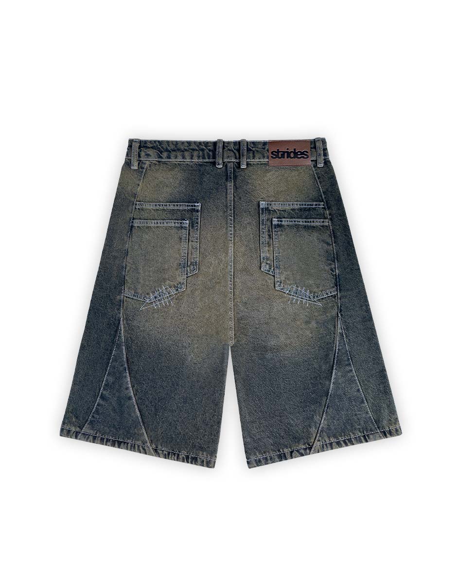 Carpenter Split Jorts Dark Blue Yellow