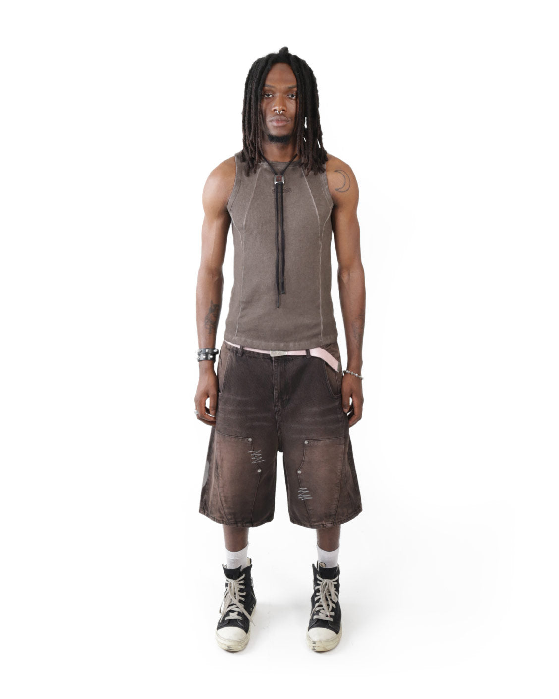 Line Tank Top Brown Oil Wash