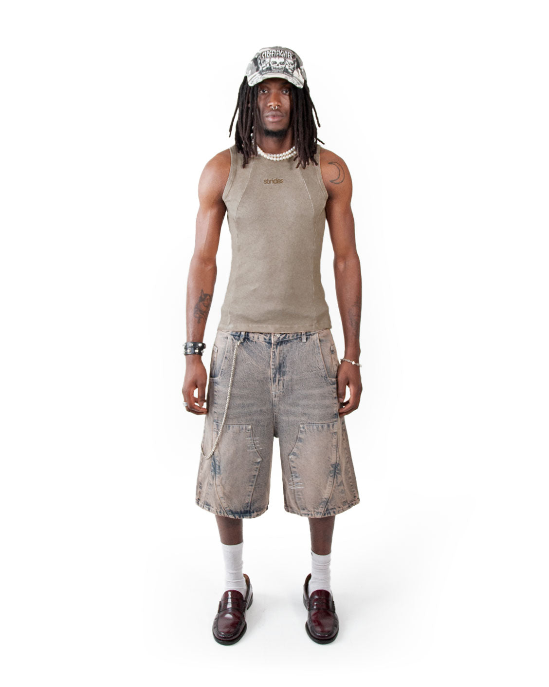 Line Tank Top Beige Oil Wash